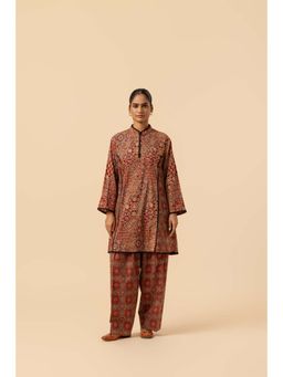 Naseebo - Maroon Mandala Ajrakh Printed Farshi Coord Set