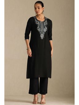 Soch - Womens Black Rayon Embroidered Kurta