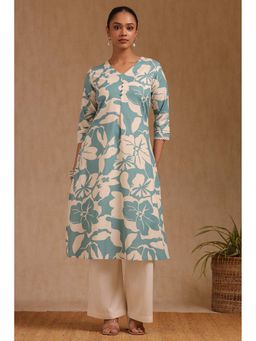 Soch - Womens Blue Pure Cotton Floral Print Kurta
