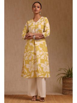 Soch - Womens Yellow Pure Cotton Floral Print Kurta