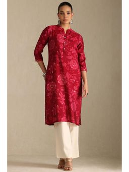 Soch - Womens Wine Muslin Floral Print Kurta