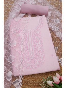 Soch - Womens Pink Chanderi Embroidered Unstitched Suit (Set of 3)