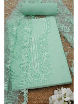 Soch - Womens Turquoise Blue Chanderi Embroidered Unstitched Suit (Set of 3)