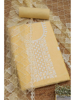 Soch - Womens Yellow Chanderi Embroidered Unstitched Suit (Set of 3)