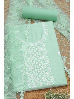 Soch - Womens Turquoise Blue Chanderi Embroidered Unstitched Suit (Set of 3)