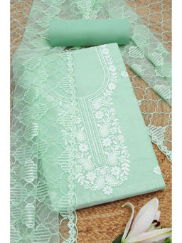 Soch - Womens Turquoise Blue Chanderi Embroidered Unstitched Suit (Set of 3)