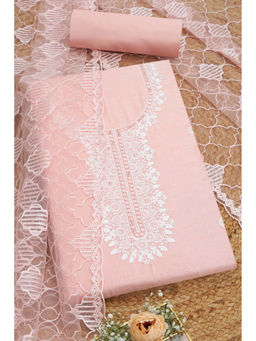 Soch - Womens Peach Chanderi Embroidered Unstitched Suit (Set of 3)