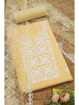 Soch - Womens Yellow Chanderi Embroidered Unstitched Suit (Set of 3)