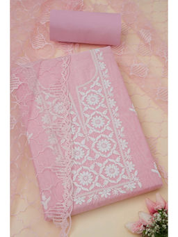 Soch - Womens Pink Chanderi Embroidered Unstitched Suit (Set of 3)