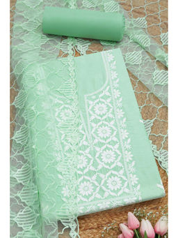 Soch - Womens Turquoise Blue Chanderi Embroidered Unstitched Suit (Set of 3)