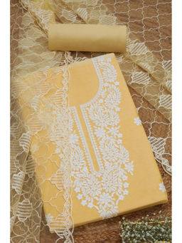 Soch - Womens Yellow Chanderi Embroidered Unstitched Suit (Set of 3)