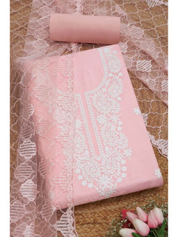 Soch - Womens Peach Chanderi Embroidered Unstitched Suit (Set of 3)