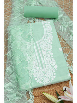 Soch - Womens Green Chanderi Embroidered Unstitched Suit (Set of 3)