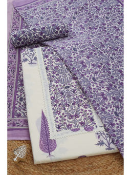 Soch - Womens Cream Cotton Floral Print Unstitched Suit (Set of 3)