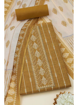 Soch - Womens Mustard Linen Ethnic Motifs Unstitched Suit (Set of 3)