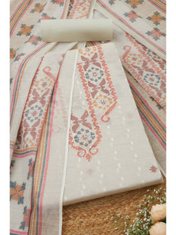 Soch - Womens Beige Linen Ethnic Motifs Unstitched Suit (Set of 3)