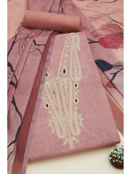 Soch - Womens Onion Pink Linen Embroidered Unstitched Suit (Set of 3)