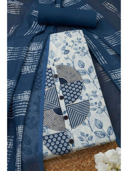 Soch - Womens White Linen Floral Print Unstitched Suit (Set of 3)