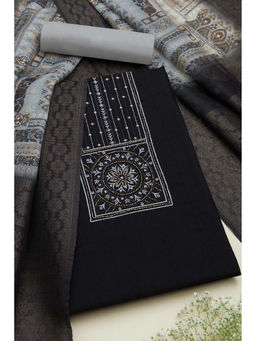 Soch - Womens Black Art Silk Embroidered Unstitched Suit (Set of 3)