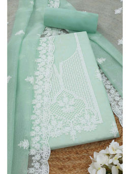 Soch - Womens Turquoise Blue Kota Embroidered Unstitched Suit (Set of 3)