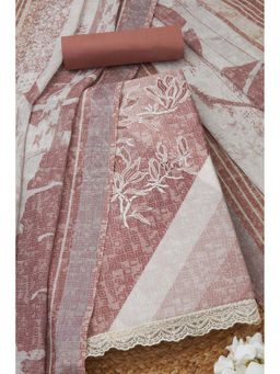 Soch - Womens Earth Linen Floral Print Unstitched Suit (Set of 3)