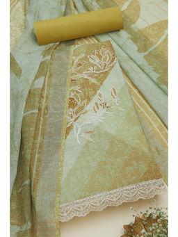 Soch - Womens Light Green Linen Floral Print Unstitched Suit (Set of 3)