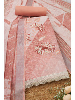Soch - Womens Peach Linen Floral Print Unstitched Suit (Set of 3)
