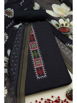 Soch - Womens Black Linen Floral Print Unstitched Suit (Set of 3)