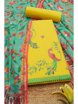 Soch - Womens Yellow Cotton Embroidered Unstitched Suit (Set of 3)
