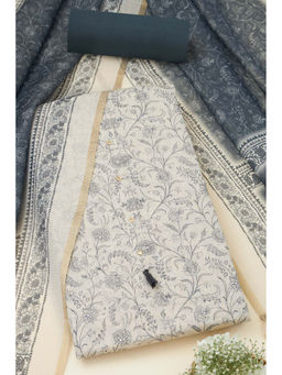 Soch - Womens Cream Linen Shimmer Floral Print Unstitched Suit (Set of 3)