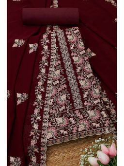 Soch - Womens Maroon Georgette Embroidered Unstitched Suit (Set of 3)