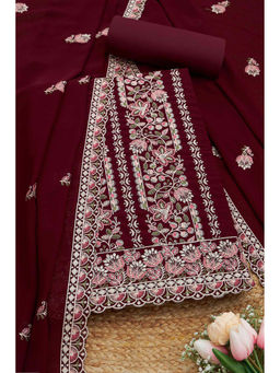 Soch - Womens Black Georgette Embroidered Unstitched Suit (Set of 3)