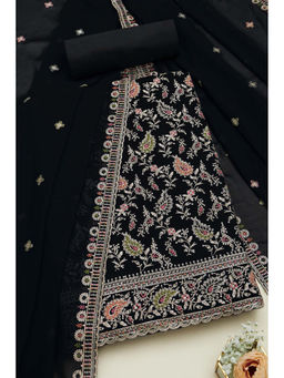 Soch - Womens Black Georgette Embroidered Unstitched Suit (Set of 3)