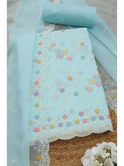 Soch - Womens Powder Blue Crinkle Chiffon Floral Print Unstitched Suit (Set of 3)