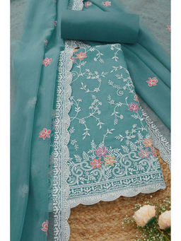 Soch - Womens Powder Blue Crinkle Chiffon Embroidered Unstitched Suit (Set of 3)