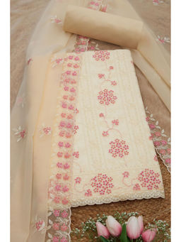 Soch - Womens Light Yellow Crinkle Chiffon Embroidered Unstitched Suit (Set of 3)