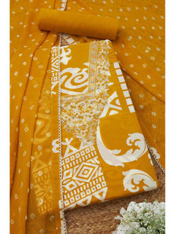 Soch - Womens Mustard Cotton Ethnic Motifs Unstitched Suit (Set of 3)