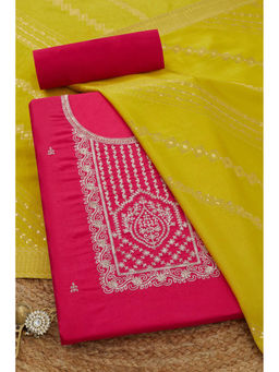 Soch - Womens Fuchsia Pink Silk Blend Embroidered Unstitched Suit (Set of 3)