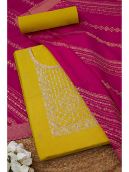 Soch - Womens Mustard Silk Blend Embroidered Unstitched Suit (Set of 3)