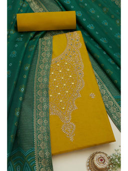 Soch - Womens Mustard Silk Blend Embroidered Unstitched Suit (Set of 3)