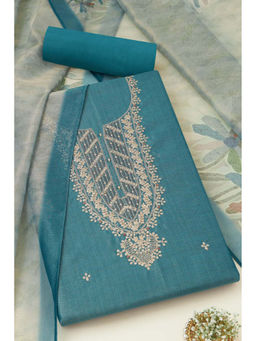 Soch - Womens Blue Tissue Shimmer Embroidered Unstitched Suit (Set of 3)