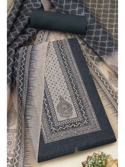 Soch - Womens Charcoal Tussar Ethnic Motifs Unstitched Suit (Set of 3)