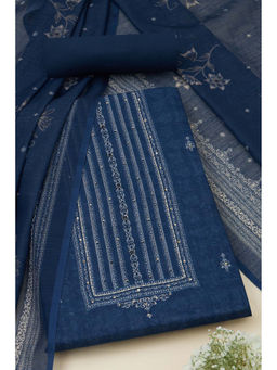 Soch - Womens Navy Blue Linen Ethnic Motifs Unstitched Suit (Set of 3)
