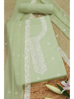 Soch - Womens Light Green Cotton Embroidered Unstitched Suit (Set of 3)