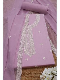 Soch - Womens Lavender Cotton Embroidered Unstitched Suit (Set of 3)