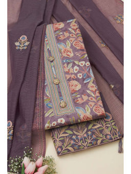Soch - Womens Lavender Cotton Floral Print Unstitched Suit (Set of 3)