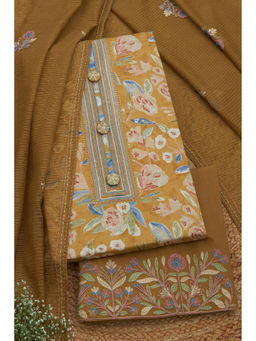 Soch - Womens Brown Cotton Floral Print Unstitched Suit (Set of 3)