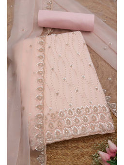 Soch - Womens Peach Crinkle Chiffon Unstitched Suit (Set of 3)