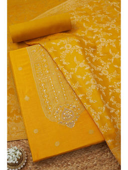 Soch - Womens Yellow Silk Blend Woven Design Unstitched Suit (Set of 3)