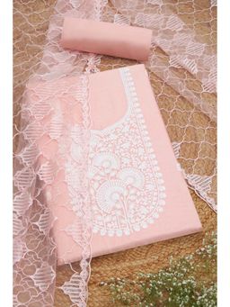 Soch - Women Peach Chanderi Embroidered Unstitched Top with Bottom & Dupatta (Set of 3)